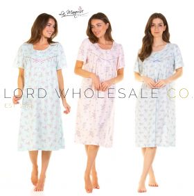 02-05350-Ladies Primrose In Bloom Short Sleeve Cotton Rich Nightdress by La Marquise 8 Pieces