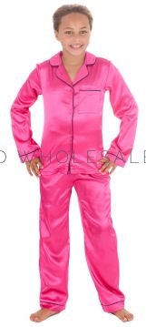 06-15C668-Girls Pink Long Sleeve Satin Pyjama Set by Slumber Party 5 Pieces