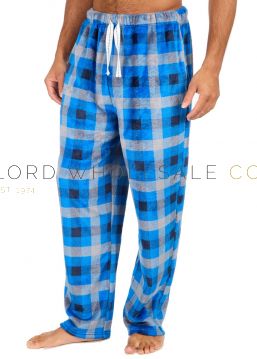 03-31B1967-Men's Royal Blue Check Print Flannel Fleece Lounge Pants by Cargo Bay 12 Pieces