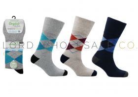 Men's Argyle 3 Pair Pack Wellness Organic Cotton Socks Calgary by Eazy Grip