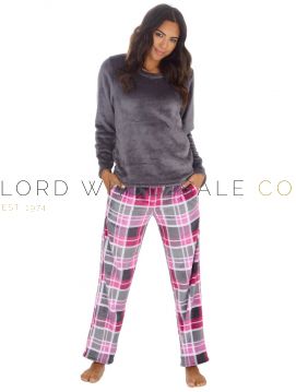 03-34B2010-Ladies Pink Check Printed Fleece Pyjama Lounge Set by Forever Dreaming 6 Pieces