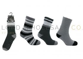 Men's 3pk Grey Marl Cosy Socks With Grippers 4 x 3 Pair Pack