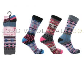 06-3593-Wholesale Ladies 3pk Thermal Fairisle Pop Socks by Exquisite 4 x 3 Pair Pack