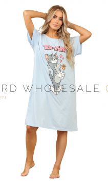 03-3687-Ladies 100% Cotton Tom & Jerry Short Sleeve Nightdress 6 Pieces