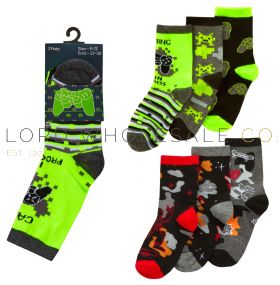 Boys Cotton Rich Space/Gaming Socks 12 x 3 Pair Packs