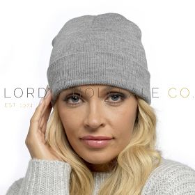 Ladies Plain Knit Grey Hat With Turn Up by Foxbury 12 Pieces