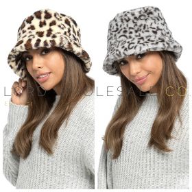 Ladies Faux Fur Animal Print Bucket Hat by Foxbury 12 Pieces