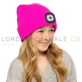 Kids Hot Pink LED Beanie Hat By Stormridge 12 Pieces