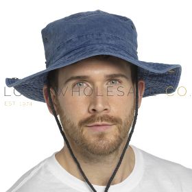 08-GL1085-Men's Stonewashed Blue Safari Hat by Tom Franks 6 Pieces