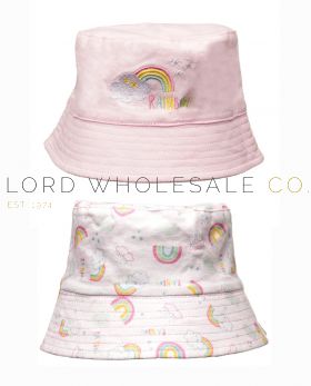 08-GL1093-Baby Girls Reversible Rainbow Embroidered Bucket Hat by Snuggle Shop 6 Pieces