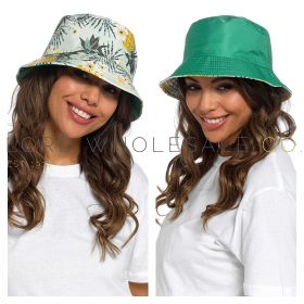 Ladies Plant Printed Reversible Bucket Hat by Foxbury 6 Pieces