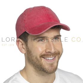 08-GL1129-Men's Stonewashed Baseball Cap, Red, by Tom Franks, 1 Piece