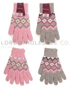 Ladies Fairisle Chunky Wool Mix Gloves by Foxbury 12 Pieces