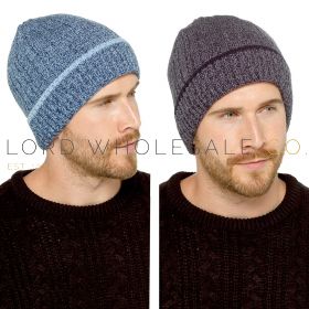 Men's Twisted Yarn Sherpa Lined Turned Up Beanie Hats by Tom Franks 12 Pieces