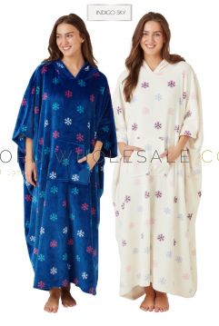 03-IN42633-Wholesale Clearance Ladies Oversized Bright Snowflake Light & Cosy Poncho by Indigo Sky 1 Piece