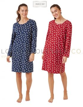 Ladies 100% Jersey Cotton Long Sleeve Sausage Dog Print Nightshirt by Indigo Sky