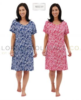 Ladies Bamboo Print Cotton Rich Jersey Tee Nightshirt by Indigo Sky