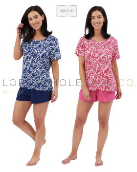 Ladies Bamboo Print Cotton Rich Jersey Short Set Pyjamas by Indigo Sky