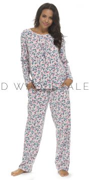 03-LN403-Ladies Soft Touch Polar Fleece Floral Long Sleeve Pyjamas by Wolf & Harte 6 Pieces