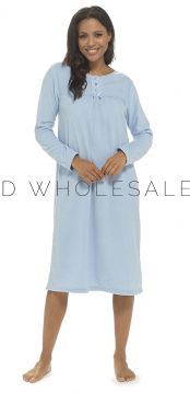 03-LN417-Ladies Soft Touch Polar Fleece Classic Blue Floral Long Sleeve Nightdress by Wolf & Harte 6 Pieces