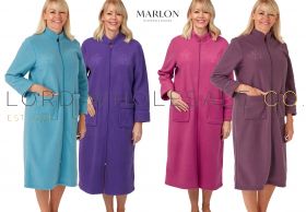 03-MA31826-34297-Wholesale CLEARANCE Ladies Cora Embroidered Polar Fleece Zip Gown by Marlon 1 Piece