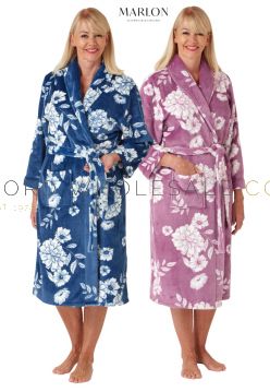 03-MA33954-Wholesale Ladies Emmy Floral Print Silky Fleece Shawl Collar Robe by Marlon 1 Piece