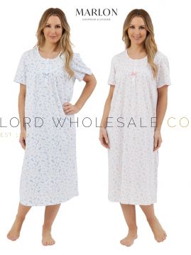 05-MA44295-Wholesale Ladies 100% Jersey Cotton Harvest Floral 45" Short Sleeve Nightdress by Marlon