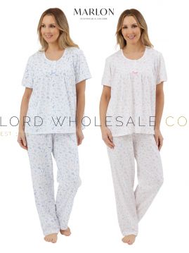 05-MA44300-Wholesale Ladies 100% Jersey Cotton Harvest Floral Short Sleeve Pyjamas by Marlon