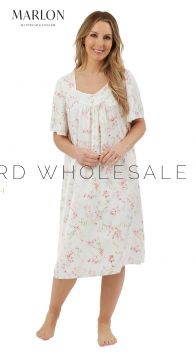 02-MA44335-Wholesale Ladies Watercolour Floral Soft Satin 40" Short Sleeve Nightdress by Marlon