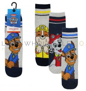 06-PAW/SK/01-Boys 3pk Paw Patrol Ankle Socks 12 x 3 Pair Pack