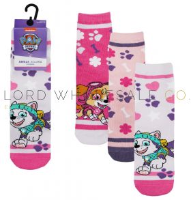 06-PAW/SK/02-Girls 3pk Paw Patrol Ankle Socks 12 x 3 Pair Pack