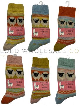 12-SE180-Ladies Alpaca Wool Blend Sheep Socks by Feathers & Fluff 6 Pairs