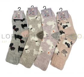 Ladies 3pk Animal Design Brushed Thermal Cosy Socks 4 x 3 Pair Pack