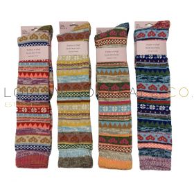 06-SE196LONG-Wholesale Ladies Nordic Design Long Length Wool Blend Boot Socks by Feathers & Fluff 4 x 3 Pair Pack