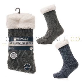 06-SK1129-Men's Mixed Yarn Chunky Cable Knit Slipper Socks With Sherpa Lining by Tom Franks 6 Pieces