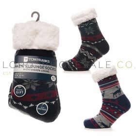 Men's 1pk Fairisle/Reindeer Lounge Socks With Grippers by Tom Franks 6 Pieces