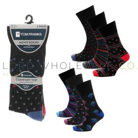 Men's 3pk Spot Stripe Design Non-Elastic Socks by Tom Franks 4 x 3 Pair Pack