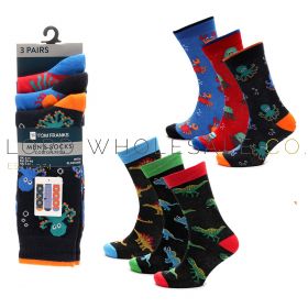 06-SK1352-Wholesale Men's 3pk Under The Sea & Dino Design Socks by Tom Franks 4 x 3 Pair Pack