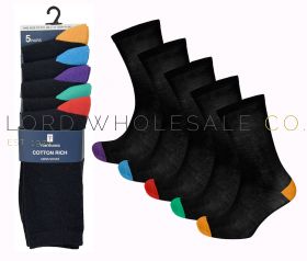 06-SK159-Men's 5pk Coloured Heel & Toe Cotton Rich Socks by Tom Franks 6 x 5 Pair Pack