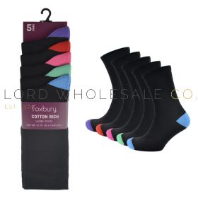 Ladies 5pk Coloured Heel & Toe Cotton Rich Socks by Foxbury 6 x 5 Pair Pack