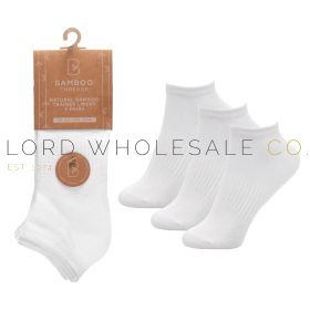 Ladies Bamboo 3pk White Trainer Socks by Bamboo Threads 4 x 3 Pair Pack