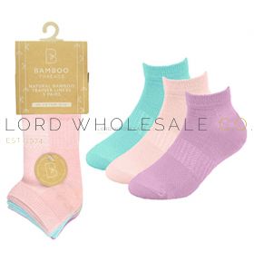 Ladies Bamboo 3pk Assorted Pastel Trainer Socks by Bamboo Threads 4 x 3 Pair Pack