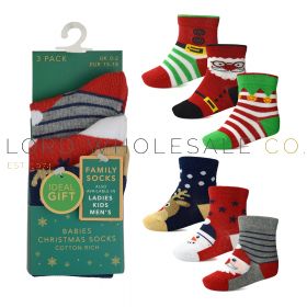 Babies 3pk Christmas Design Family Socks  12 x 3 Pair Pack