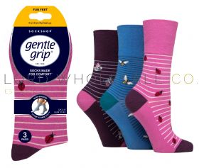 06-SOLRF105G3-Ladies Fun Feet Beautiful Bug Gentle Grip Socks by Sock Shop 4 x 3 Pair Pack