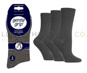 Ladies Plain Charcoal Gentle Grip Socks by Sock Shop 3 Pair Pack