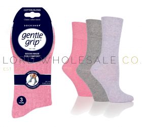 Ladies Sammy Rose/Lavender/Grey Gentle Grip Socks by Sock Shop 3 Pair Pack