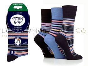 12-SOLRM40G3-BAMBOO Ladies Stripey Array Gentle Grip Socks by Sock Shop