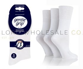 12-SOMRB96J3WTE-BIG FOOT Men's Plain White Gentle Grip Socks by Sock Shop 3 Pair Pack