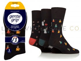 06-SOMRF008H3-Men's Fun Feet Coffee Gentle Grip Socks by Sock Shop 4 x 3 Pair Pack 