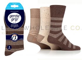 12-SOMRH203H3-Men's Holiday Beige Stripes Gentle Grip Socks by Sock Shop 3 Pair Pack